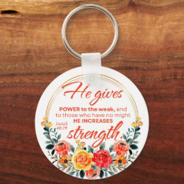 Chaveiro Isaiah 40:29 Ele dá ao poder Escritura Floral Verm