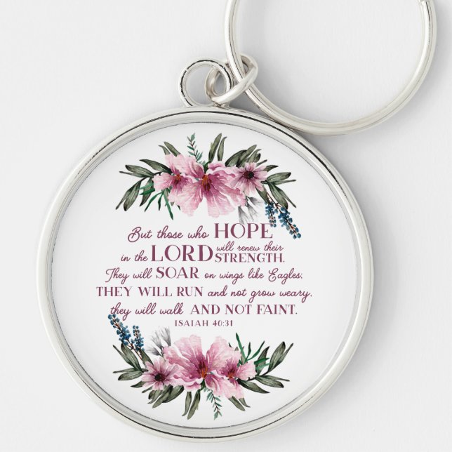 Chaveiro Isaiah 40 Bíblia Verso com Flores Rosa (Frente)