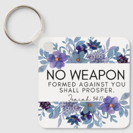 Chaveiro Isaiah 54:17 Sem Arma Cristã Roxo Floral