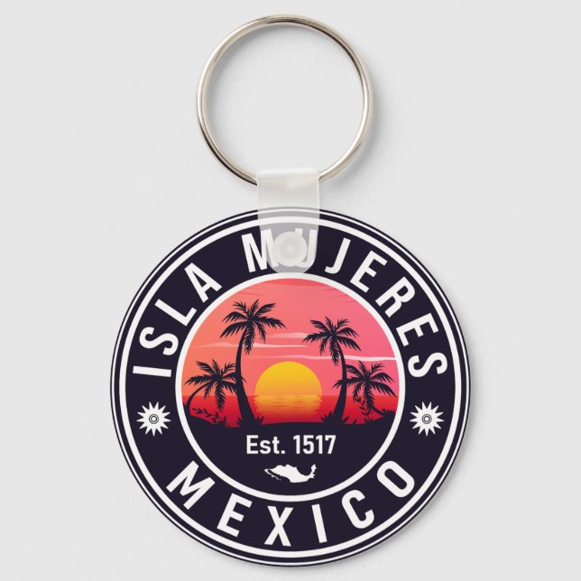 Chaveiro Isla Mujeres Mexico Retro Sunset Souvenirs Palm (Frente)