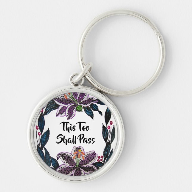 Chaveiro "Isto Também Deve Passar" Aquarela Lily Wreath (Frente)