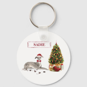Chaveiro Italian Greyhound Engraçado Natal Cachorro com Árv