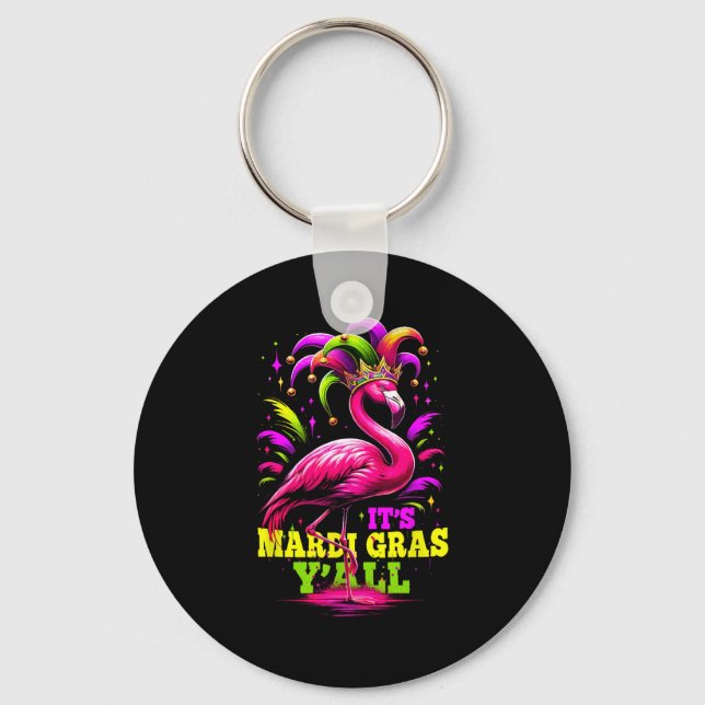 Chaveiro Its Mardi Gras Yall Pink Flamingo Wearing Jester H (Frente)