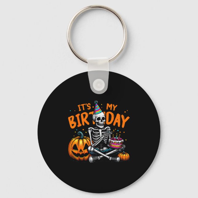 Chaveiro It's My Birthday Skeleton Happy Halloween Birthday (Frente)