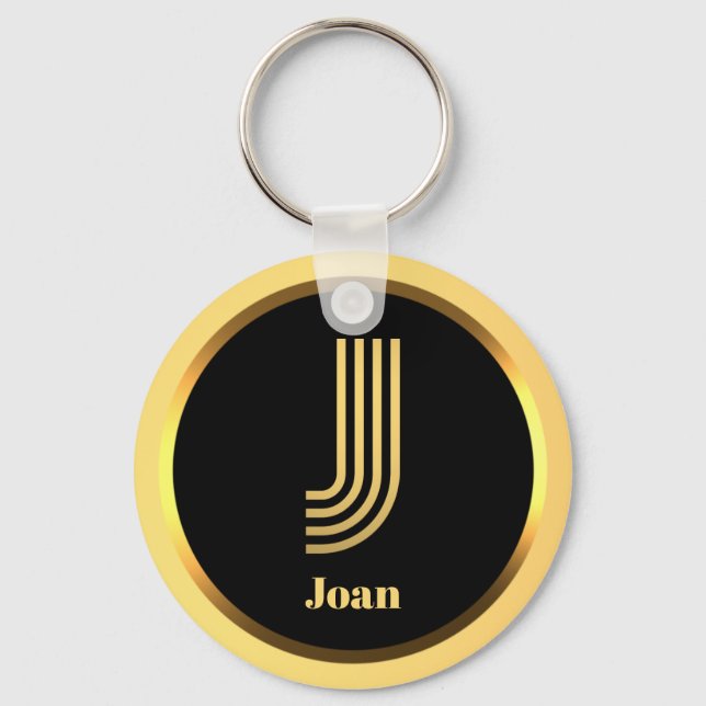 Chaveiro J Monograma Dourado - Letra Personalizada (Frente)