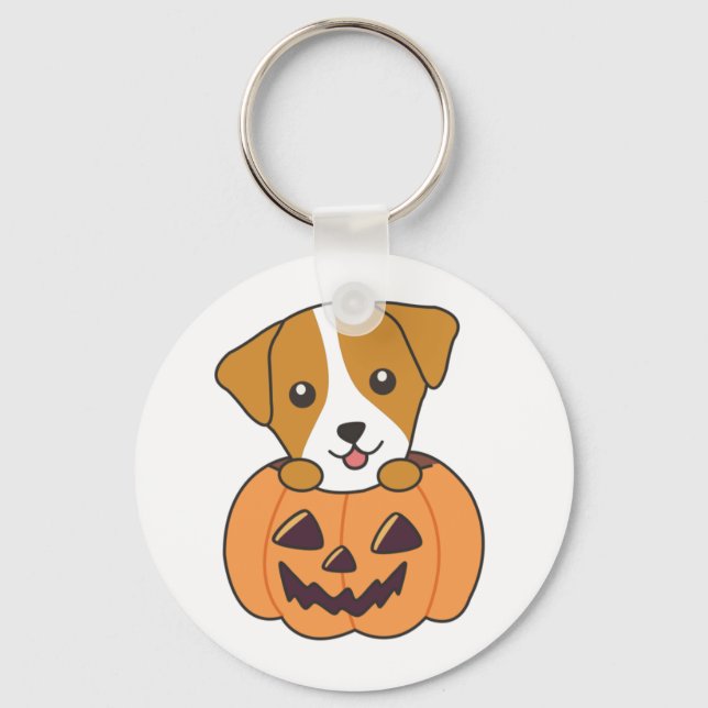 Chaveiro Jack Russel Em Cachorros Bonitos De Pumpkin Feliz  (Frente)