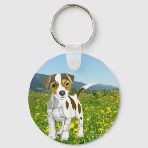 Chaveiro Jack Russell cachorrinho em um Prado Flor