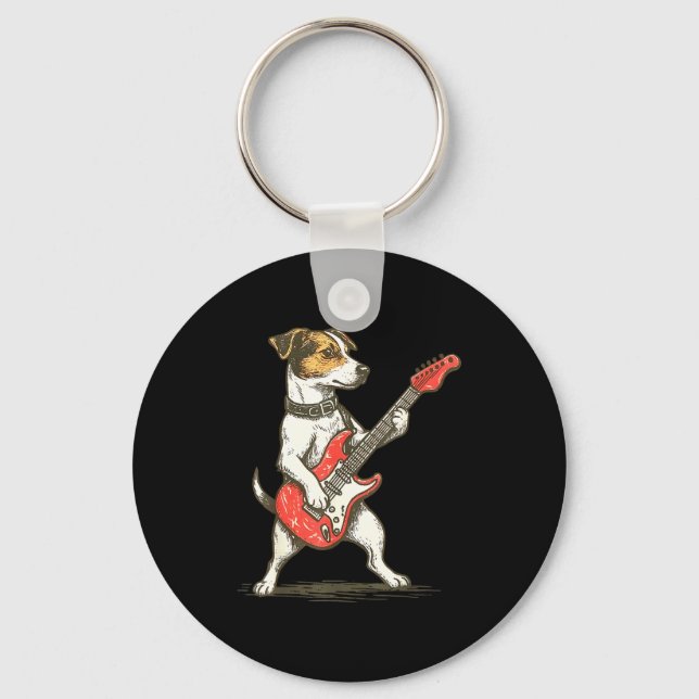 Chaveiro Jack Russell Terrier Dog Playing Guitar Rocker Gui (Frente)
