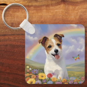 Chaveiro Jack Russell Terrier Nome personalizado Rainbow Bu