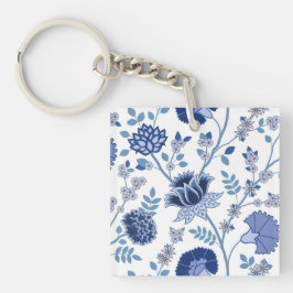 Chaveiro Jacobean Floral Lg Pattern Blue em Branco