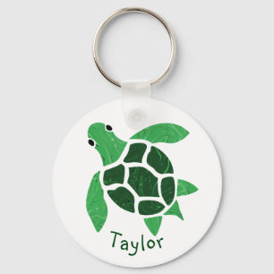 Chaveiro Jade Green Sea Turtle Mosaico com Nome