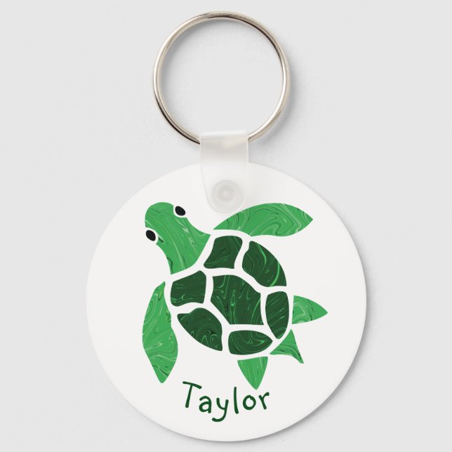 Chaveiro Jade Green Sea Turtle Mosaico com Nome (Frente)