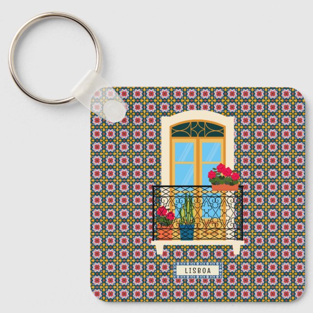 Chaveiro Janela da casa de Lisboa com plantas e azulejos (Frente)