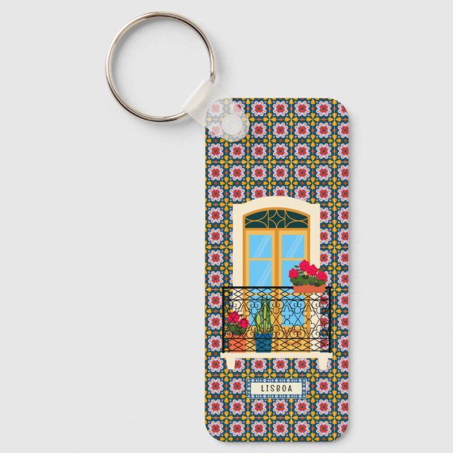 Chaveiro Janela da casa de Lisboa com plantas e azulejos (Frente)