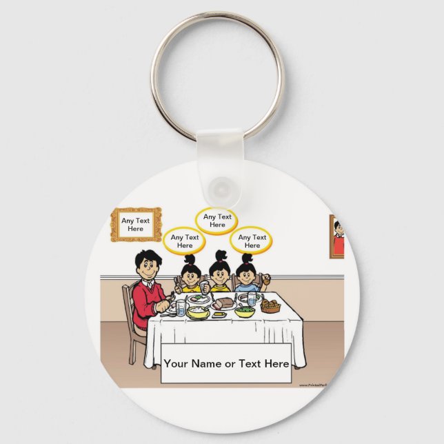 Chaveiro Janto Familiar, Pai Solteiro, 2 Cartoon Girls (Frente)