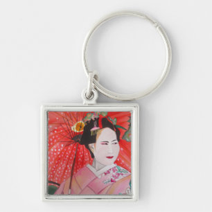 Chaveiro Japonês Geisha com arte original de guarda-chuva 