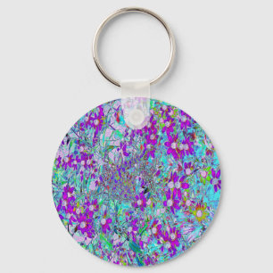 Chaveiro Jardim Aqua com Flores Violetas Azuis e Rosa Quent