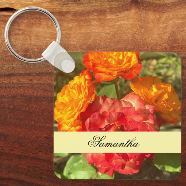 Chaveiro Jardim De Flor Laranja E Vermelho (Frente)