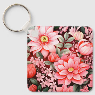 Chaveiro Jardim de Flores Botânicas Antigas em Flor