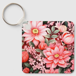 Chaveiro Jardim de Flores Botânicas Antigas em Flor