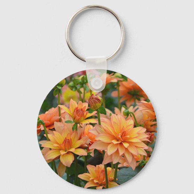 Chaveiro Jardim de flores da dália laranja (Frente)