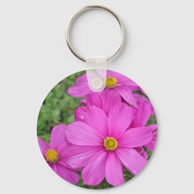 Chaveiro Jardim de flores de cosmos cor-de-rosa (Frente)