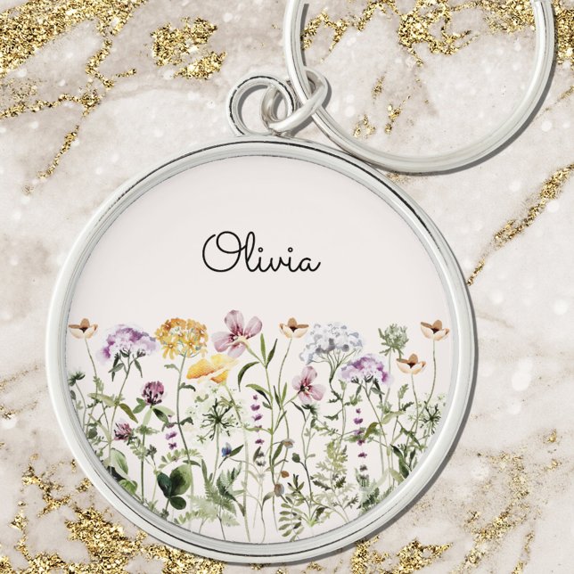 Chaveiro Jardim de Flores Silvestres em Aquarela Monogramad (Close up)