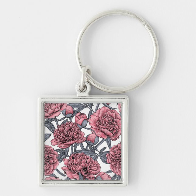 Chaveiro Jardim de peônias rosa (Frente)