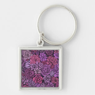 Chaveiro Jardim de sucata em rosa e violeta