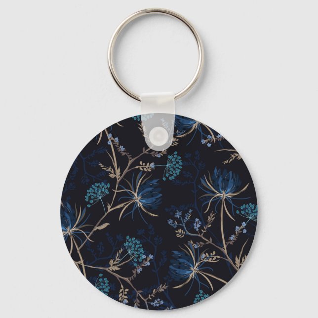 Chaveiro Jardim Escuro: Floral Azul Monotone (Frente)