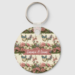 Chaveiro Jardim Floral de Borboleta Primavera Vintage para