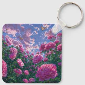 Chaveiro Jardim Sonhador de Peônias Rosa e Borboletas
