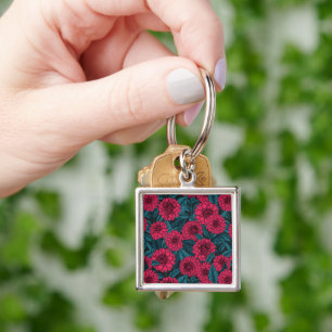 Chaveiro Jardim Vermelho Dahlia/folhas azuis