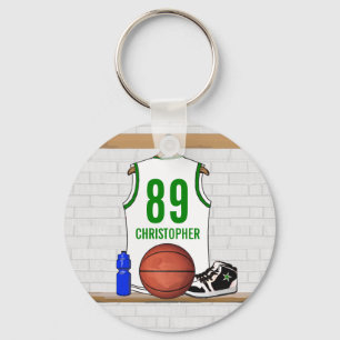Chaveiro Jérsei branco e verde personalizado do basquetebo