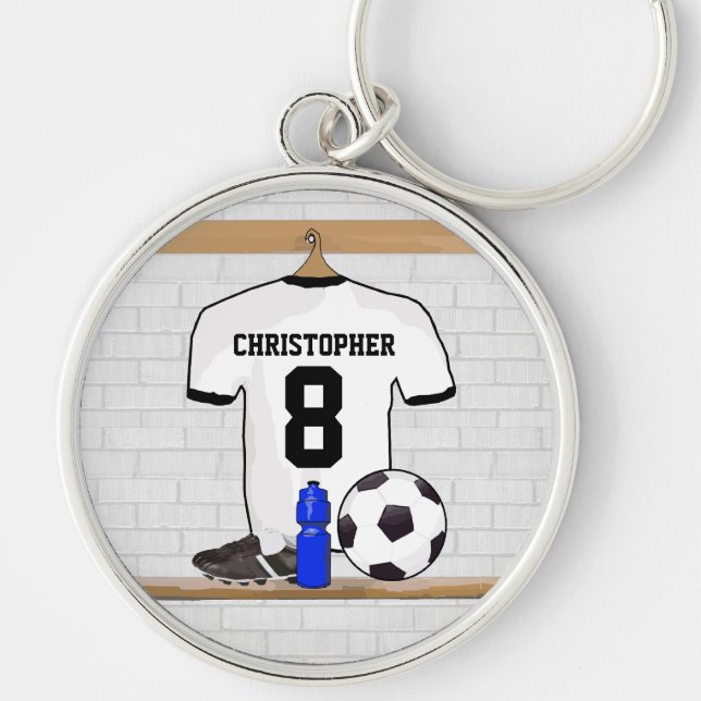 Chaveiro Jérsei de futebol preto branco personalizado do (Frente)