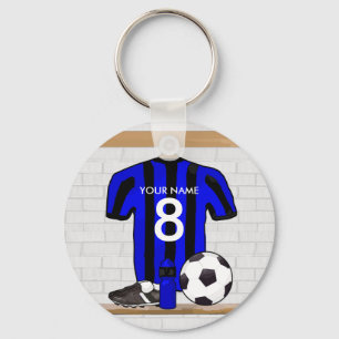Chaveiro Jérsei de futebol preto e azul personalizado do