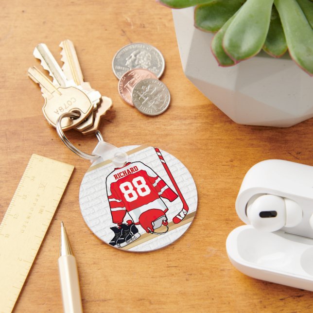 Chaveiro Jersey de Hóquei em Gelo Personalizado, Vermelho e (Mesa)