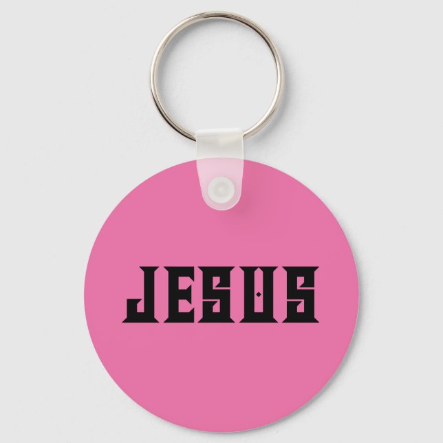 Chaveiro Jesus Ama Nome Personalizado Rosa  (Frente)