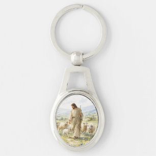 Chaveiro Jesus Bom Pastor Aquarela de Flores Silvestres