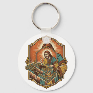 Chaveiro Jesus Café Derrama Teclado Mecânico Quebrado Tecno