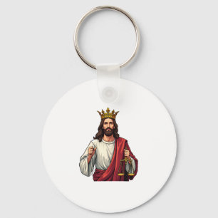 Chaveiro Jesus Coroado Justiça Camiseta de Gravura Vintage