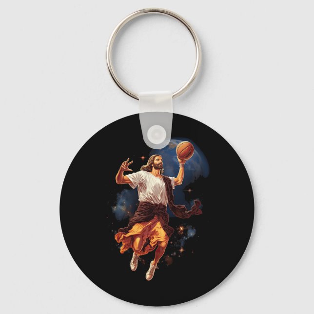 Chaveiro Jesus divertido jogando basquete (Frente)