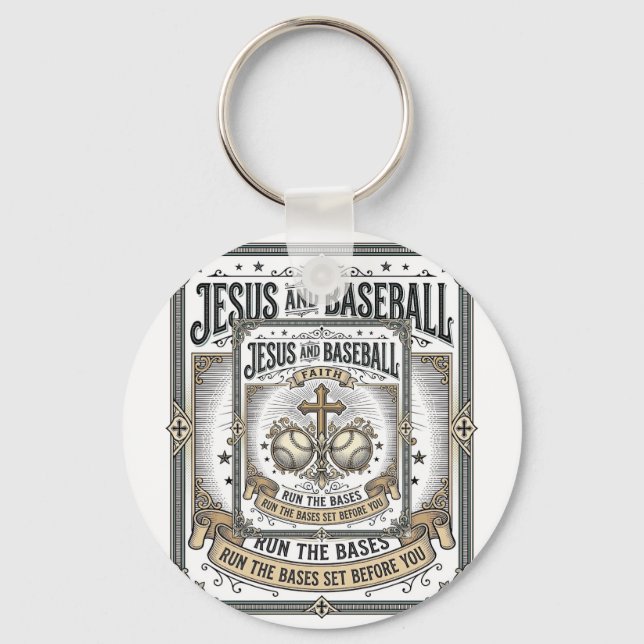 Chaveiro Jesus e Beisebol Cristão Vintage  (Frente)