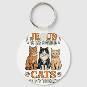 Chaveiro Jesus E Gatos São Minha Terapia Camisa Vintage De