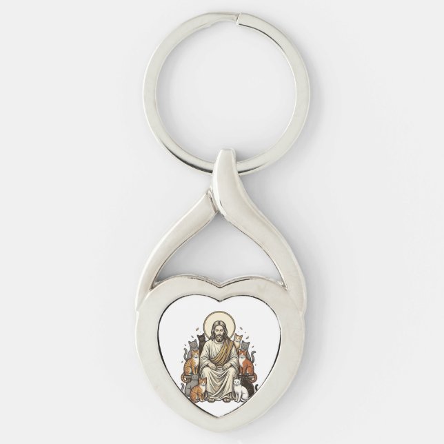 Chaveiro Jesus e Gatos Vintage (Frente)