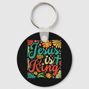Chaveiro Jesus é o rei Boho Flores Vintage Christian Gog R
