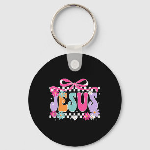 Chaveiro Jesus Floral Groovy Coquette Laço Religioso Cristi