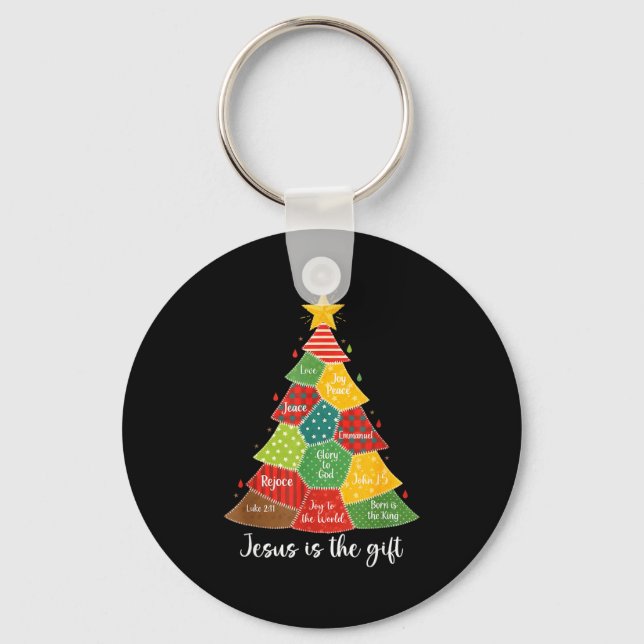 Chaveiro Jesus Is The Gift Christmas Tree Patchwork Scriptu (Frente)
