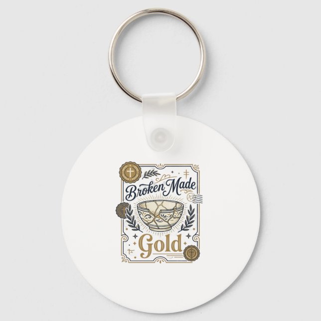 Chaveiro Jesus Kintsugi Quebrado Feito Ouro Louça Quebrada (Frente)
