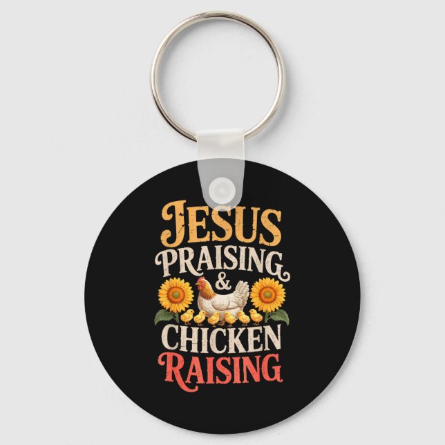 Chaveiro Jesus Praising &amp; Chicken Raising Funny Faith F (Frente)